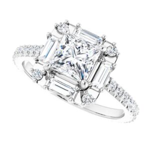 jeweleryium 1 ct princess cut colorless moissanite engagement ring, wedding/bridal ring set, solitaire halo style, solid sterling silver vintage antique anniversary promise ring gift for her (5.5)