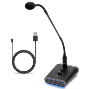 movo gm-7 professional 18-inch gooseneck microphone and usb interface base with rgb lights, gain, mute - usb podium microphone with stand for streaming, meetings, lectures - usb mic for mac and pc