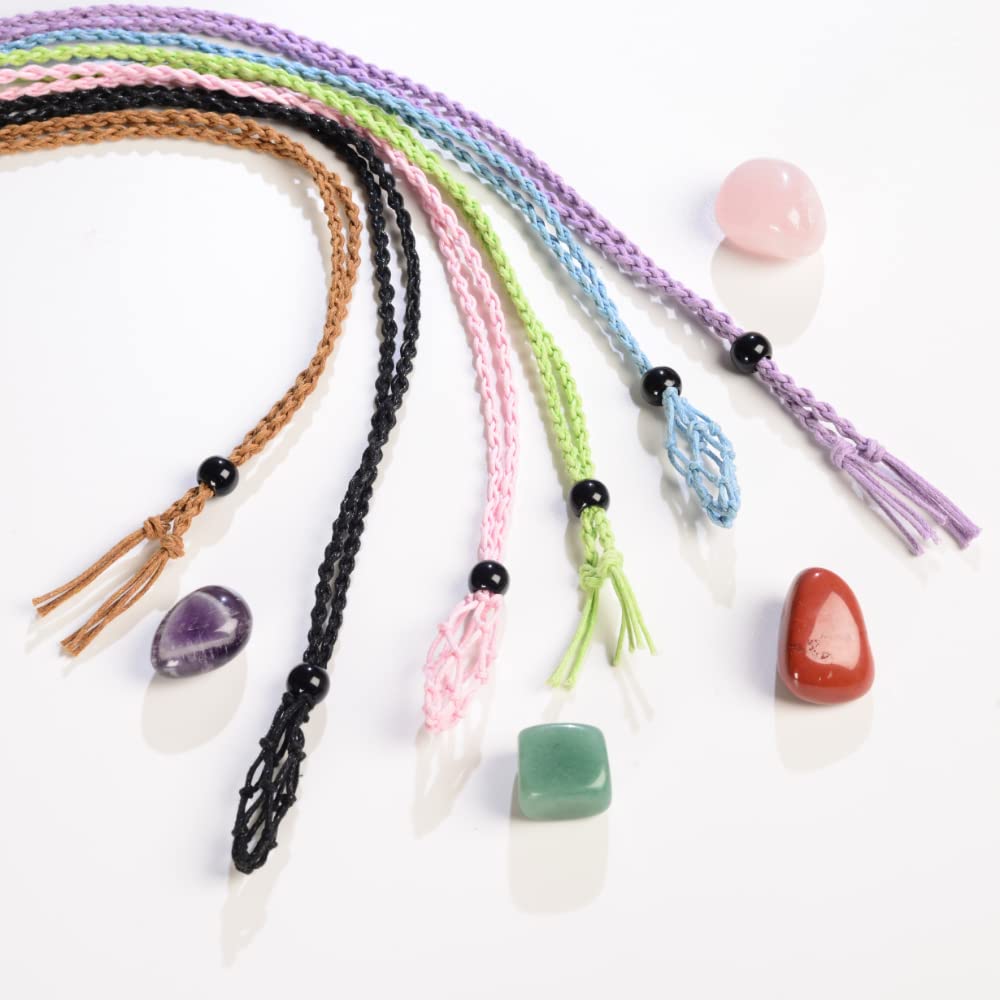 weryerker 12 PCS Crystal Necklace Cord Empty Stone Holder 1.57“ Rope Hand-Woven Necklace Cord with Adjustable for Stone Necklace DIY Bracelet (Black + Blue + Green + Purple + Pink + Coffee)