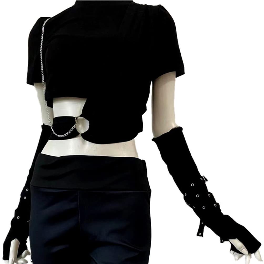 Instobig Black Arm Sleeves for Women Mall Goth Steampunk Arm Warmers Punk Accessories Buckles Gloves