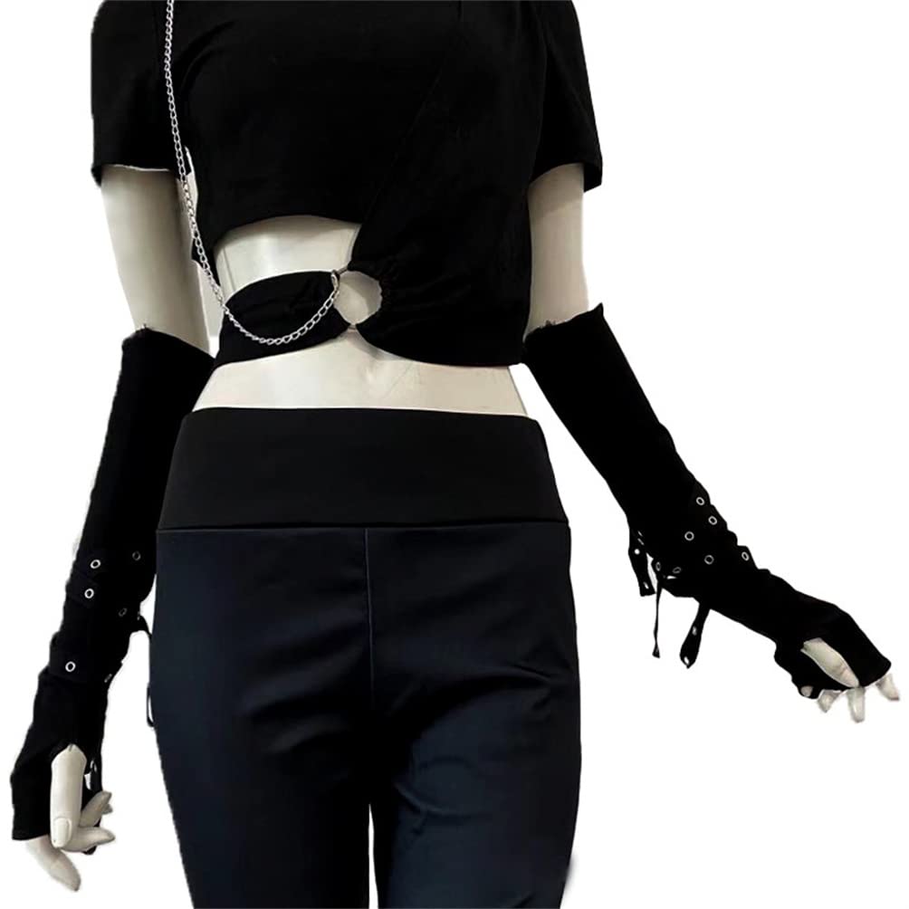 Instobig Black Arm Sleeves for Women Mall Goth Steampunk Arm Warmers Punk Accessories Buckles Gloves