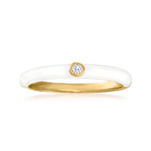 Ross-Simons Italian White Enamel Ring With CZ Accent in 18kt Gold Over Sterling. Size 8