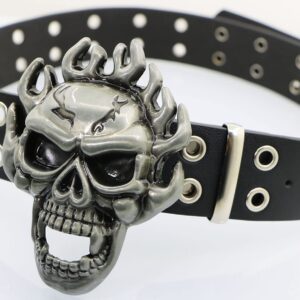 NORICAP Men And Women Metal Skull Head Leather Buckle Belt Waist Band Jeans Decorative Punk Belt (black)