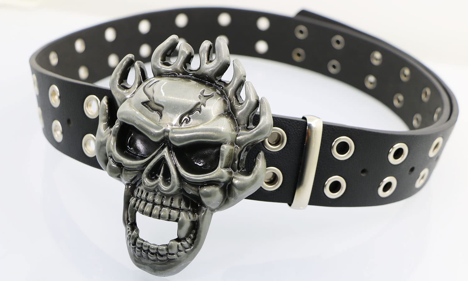 NORICAP Men And Women Metal Skull Head Leather Buckle Belt Waist Band Jeans Decorative Punk Belt (black)