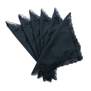 COCOUSM Ladies Handkerchiefs with Lace Pure Cotton Womens Hankies Black 3PCS