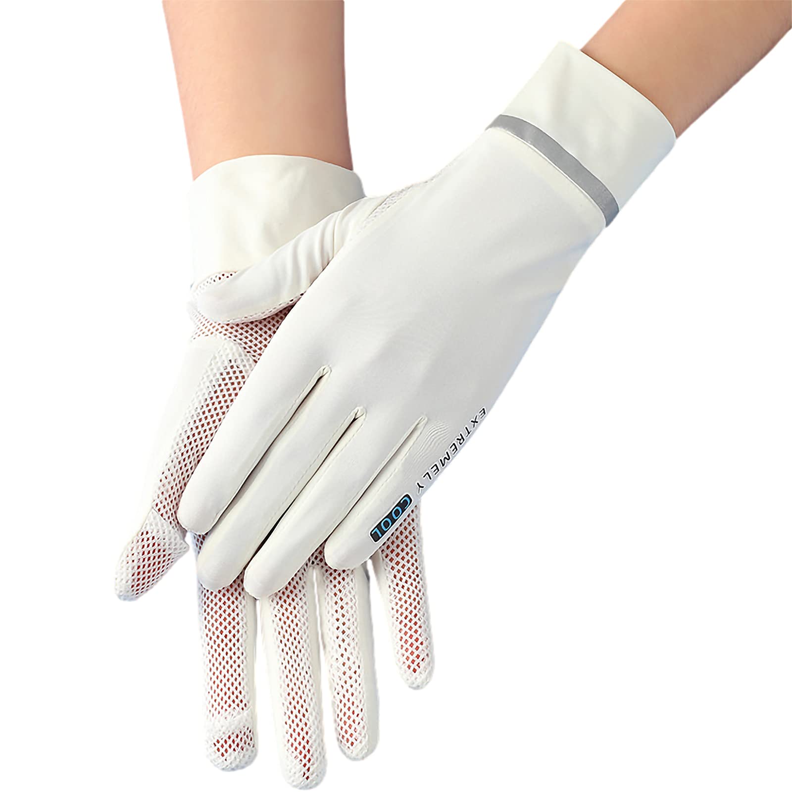 amokk Women Summer Gloves Sun Protection Wrist Length Driving Gloves for Women (White-A)