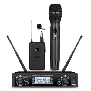 Hiberr Church Wireless Microphone, 2channel UHF Wireless Mic 300ft Range, 2x60 Adjustable Frequencies, Good Pickup, Suitable for Church, Karaoke, Meeting(YU-A20RHL)