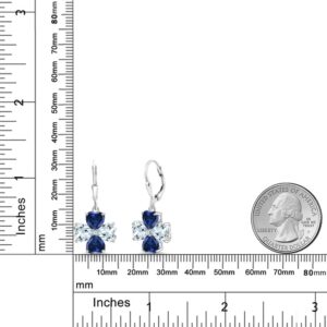 Gem Stone King 925 Sterling Silver Sky Blue Aquamarine and Blue Created Sapphire Dangle Earrings For Women (6.14 Cttw, Gemstone March Birthstone, Heart Shape 6MM)