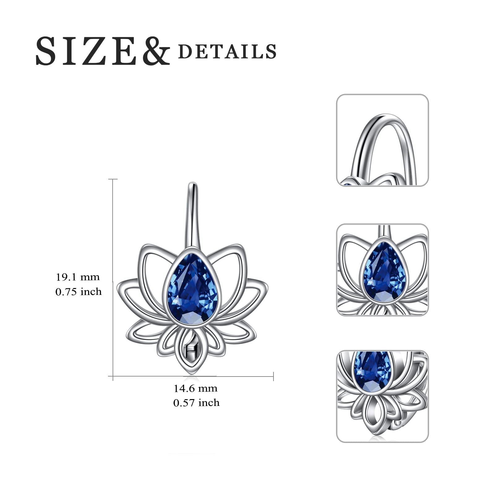 WINNICACA Lotus Leverback Earrings for Women Sterling Silver Flower Lotus Dangle Drop Earrings with Created Sapphire Lotus Jewelry Lotus Gifts for Teens Birthday Anniversary