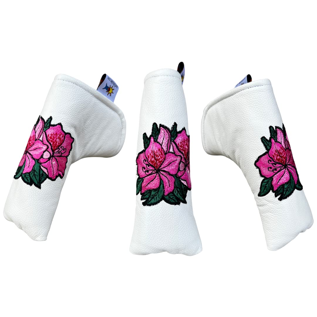 Azalea Hand Embroidered Blade Putter Golf Club Leather Headcover Magnetic Closure Sunfish