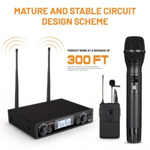 Hiberr Church Wireless Microphone, 2channel UHF Wireless Mic 300ft Range, 2x60 Adjustable Frequencies, Good Pickup, Suitable for Church, Karaoke, Meeting(YU-A20RHL)