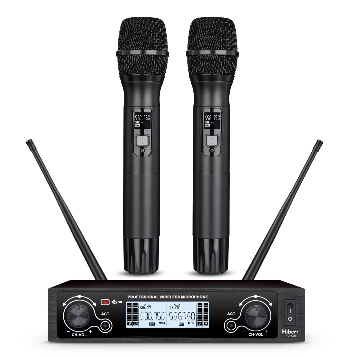 Hiberr Church Wireless Microphone, 2channel UHF Wireless Mic 300ft Range, 2x60 Adjustable Frequencies, Good Pickup, Suitable for Church, Karaoke, Meeting(YU-A20RHL)