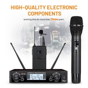 Hiberr Church Wireless Microphone, 2channel UHF Wireless Mic 300ft Range, 2x60 Adjustable Frequencies, Good Pickup, Suitable for Church, Karaoke, Meeting(YU-A20RHL)