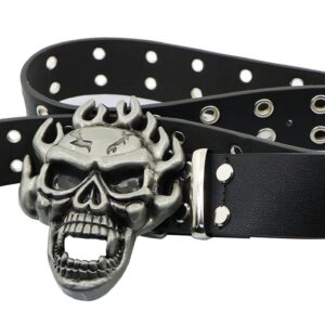 NORICAP Men And Women Metal Skull Head Leather Buckle Belt Waist Band Jeans Decorative Punk Belt (black)