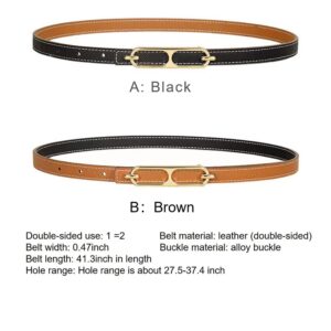 SUPLEAP Women Fashion Belt For Dress Jean Skinny Leather Belts Gold Alloy Buckle(Black)