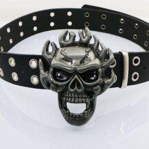 NORICAP Men And Women Metal Skull Head Leather Buckle Belt Waist Band Jeans Decorative Punk Belt (black)