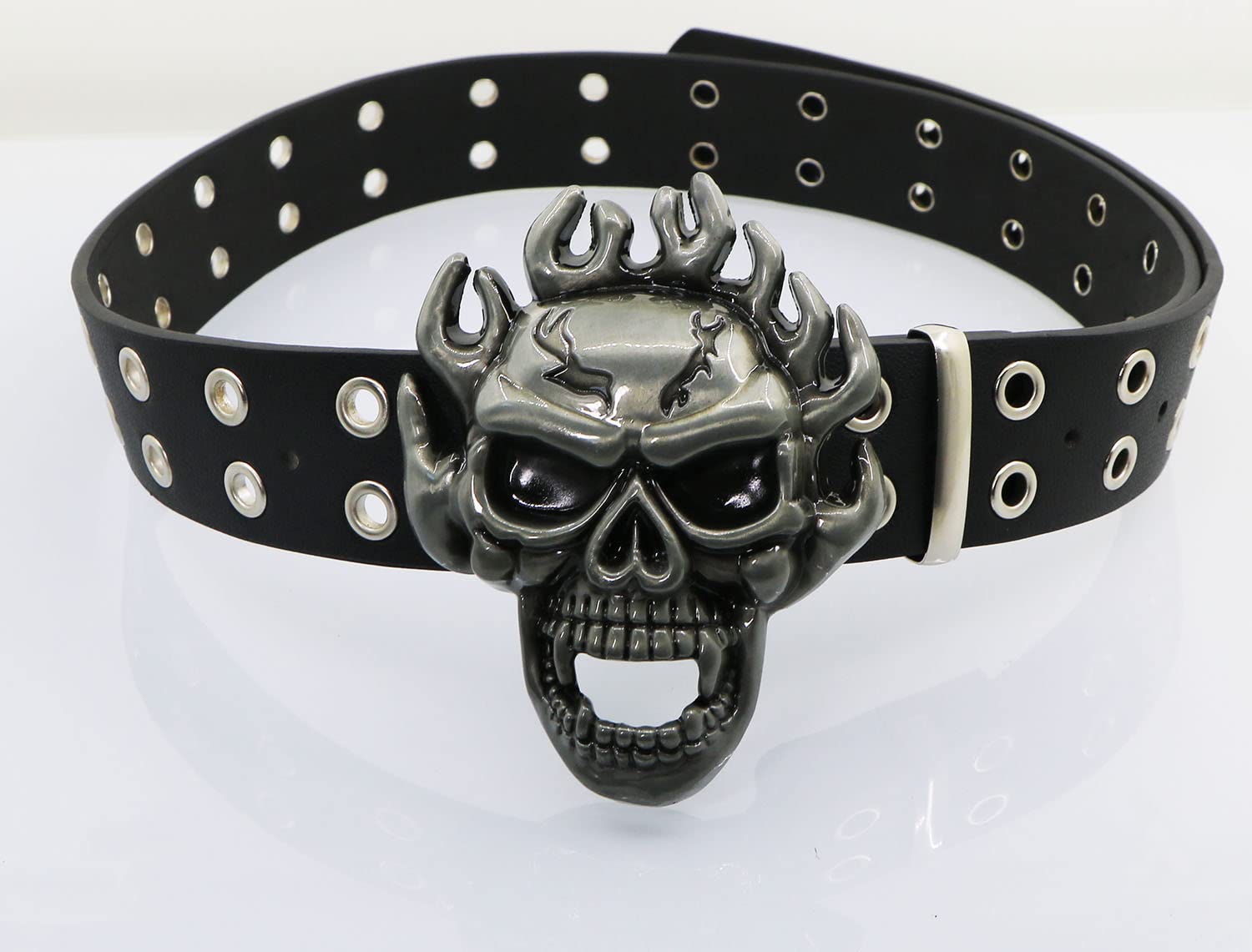 NORICAP Men And Women Metal Skull Head Leather Buckle Belt Waist Band Jeans Decorative Punk Belt (black)