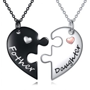 poplyke heart matching father and daughters necklace for 2 sterling silver father daughter jewelry dad daughter necklace set birthday gifts for father daddy husband