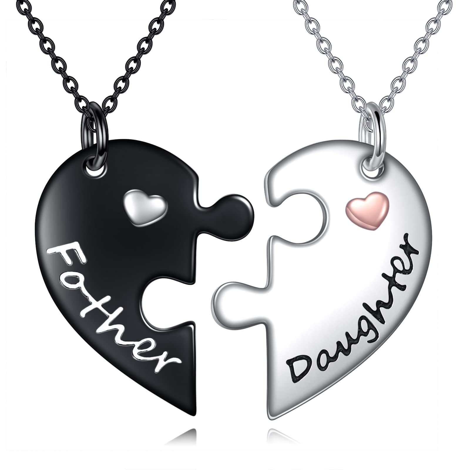 POPLYKE Heart Matching Father and Daughters Necklace for 2 Sterling Silver Father Daughter Jewelry Dad Daughter Necklace Set Birthday Gifts for Father Daddy Husband