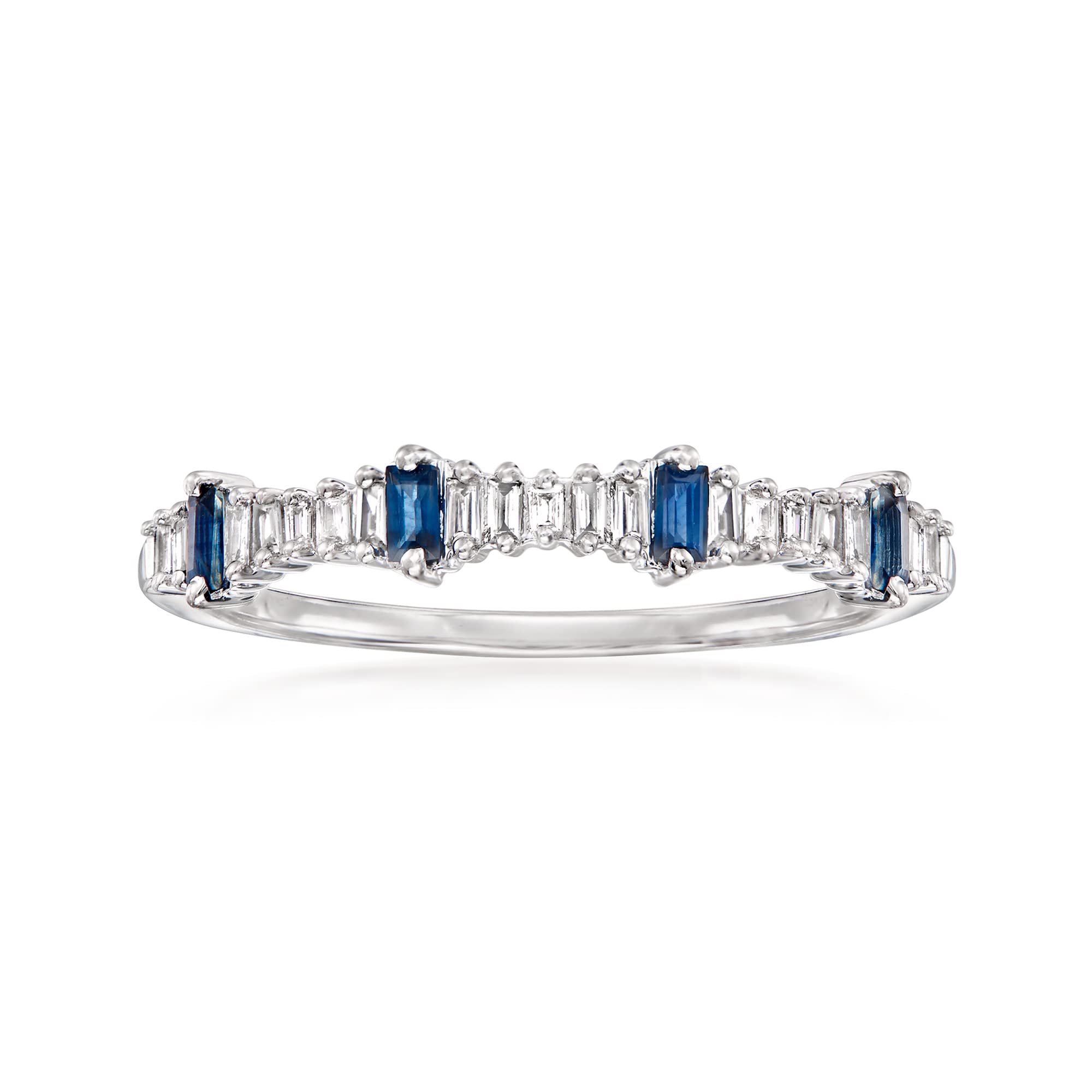 Ross-Simons 0.14 ct. t.w. Diamond and .10 ct. t.w. Sapphire Stackable Ring in 14kt White Gold. Size 6