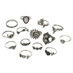 stainless steel mood rings for women blue vintage rings set 14pcs/set rings stack above silver bohemian women rings gold chunky rings for women (silver, one size),stainless steel,blue,gold,silver