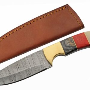 SZCO Supplies 9" Wood/Bone Handle Damascus Steel Drop Point Outdoor Hunting Knife