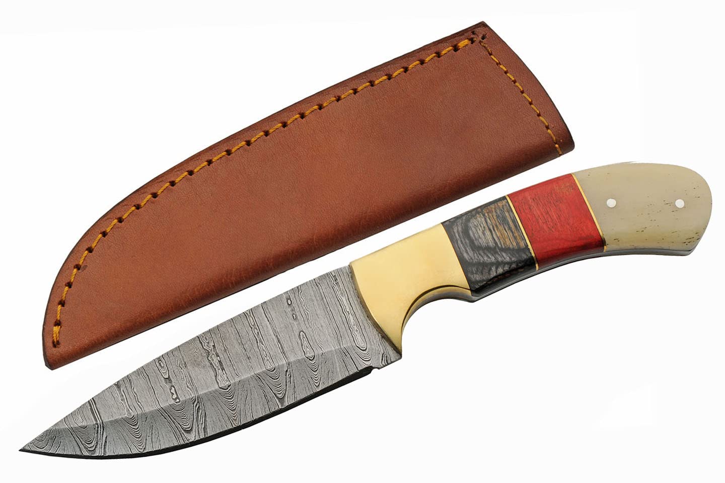 SZCO Supplies 9" Wood/Bone Handle Damascus Steel Drop Point Outdoor Hunting Knife