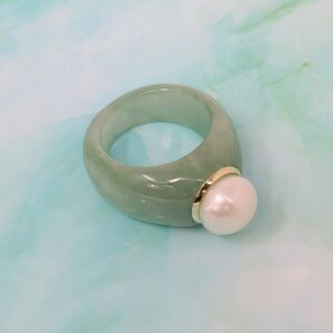 KOKAV 14K Yellow Gold with Jade and 10 mm Freshwater Pearl Statement Ring (5)