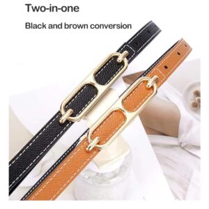 SUPLEAP Women Fashion Belt For Dress Jean Skinny Leather Belts Gold Alloy Buckle(Black)