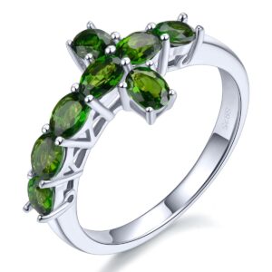 ZhenCai Cross Rings for Women Sterling Silver 925 Setting Natural Gemstone Chrome Diopside Eternity Ring Rhodium Plated Classic Style Fine Jewelry Birthday Gifts for Her (Dark Green, US Size 8)