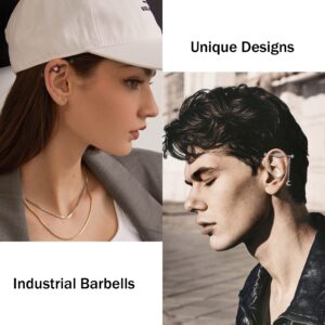 Sanfenly Industrial Piercing Jewelry 14G Stainless Steel Industrial Barbell Earrings with Chain Dangle Industrial Bar Piercing Cartilage Helix Industrial Earrings for Women Men