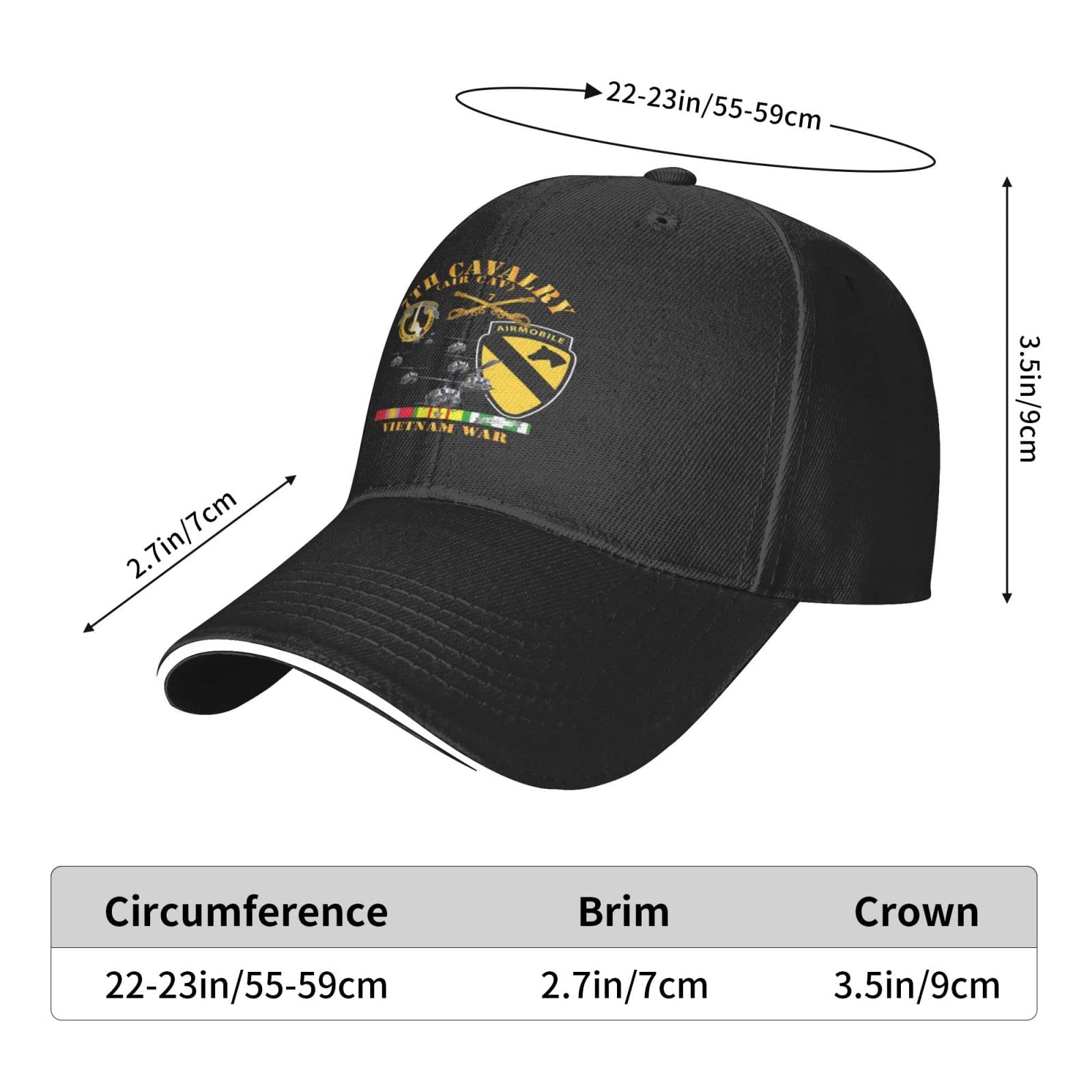 7th Cavalry Air Cav 1st Cav Division Vietnam Veteran Unisex Baseball Cap Sandwich Cap Plain Dad Cap Adjustable Cap Black