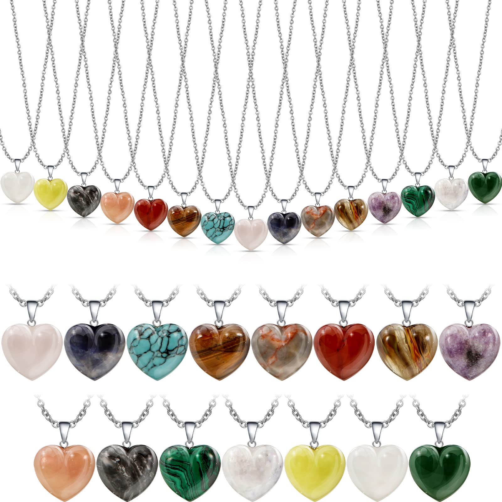 Geelin 15 Types Heart Shape Crystal Necklace Heart Shaped Crystal Charms Heart Pendants Women Love Crystal Necklace for Christmas Valentine's Day, Girls Wife Girlfriend Gift Birthday Party Favor