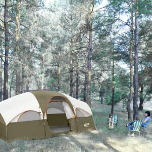 CAMPROS CP Tent 8 Person Camping Tents, Weather Resistant Family Tent, 5 Large Mesh Windows, Double Layer, Divided Curtain for Separated Room, Portable with Carry Bag - Olive