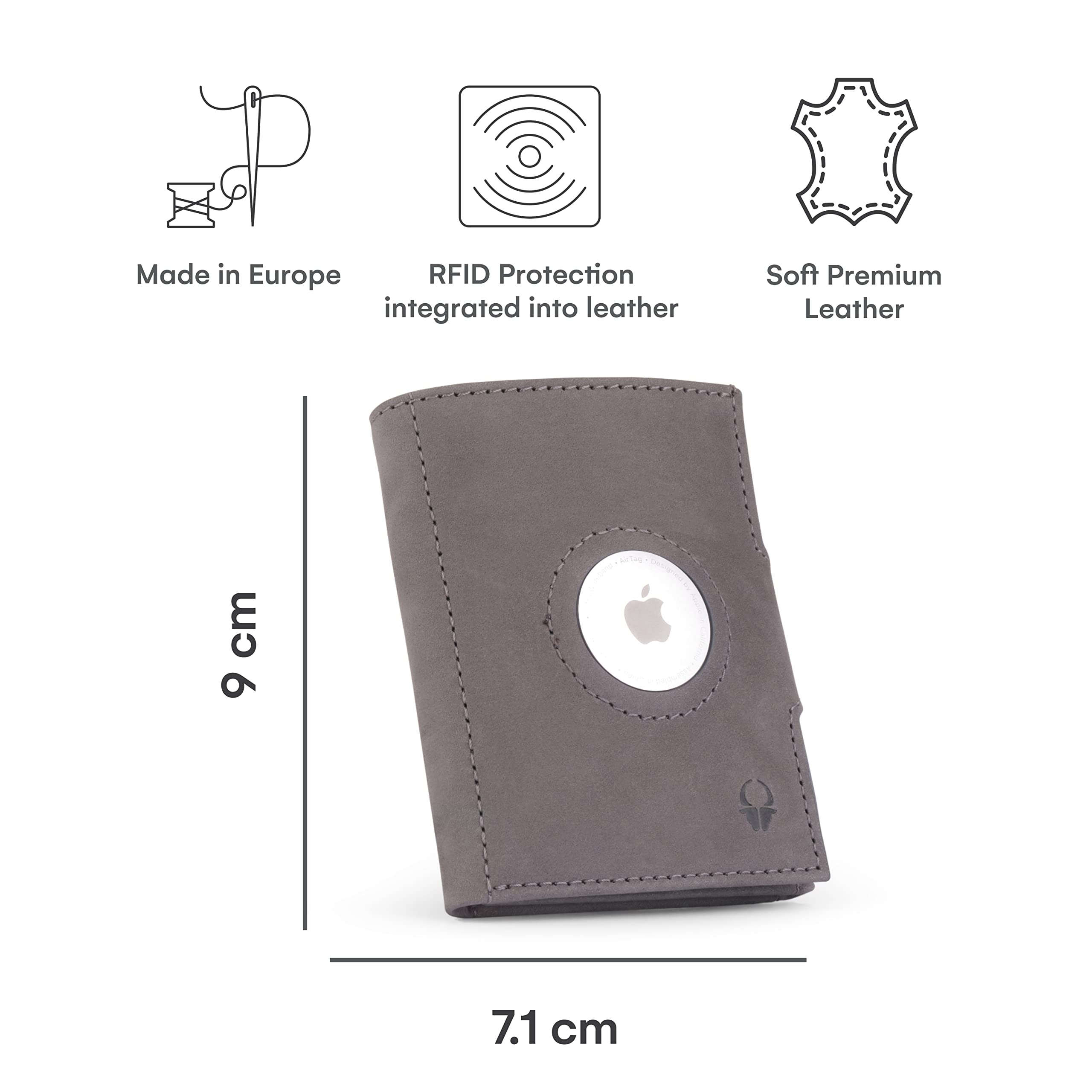 DONBOLSO Wallet Air I Slim AirTag Wallet with Apple AirTag Holder I Stylish Leather Card Holder with RFID Protection I For Men and Women I Holds up to 11 Credit Cards I Vintage Grey