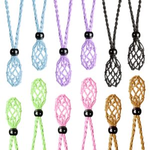 weryerker 12 pcs crystal necklace cord empty stone holder 1.57“ rope hand-woven necklace cord with adjustable for stone necklace diy bracelet (black + blue + green + purple + pink + coffee)