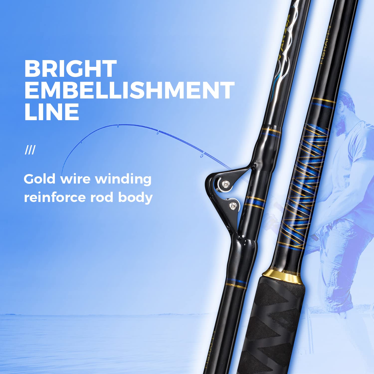 FISHAPPY Saltwater Offshore Straight Butt Trolling Rod Big Game Rod Conventional Boat Fishing Pole (5'1'' - 80-120lbs - 1 Piece)