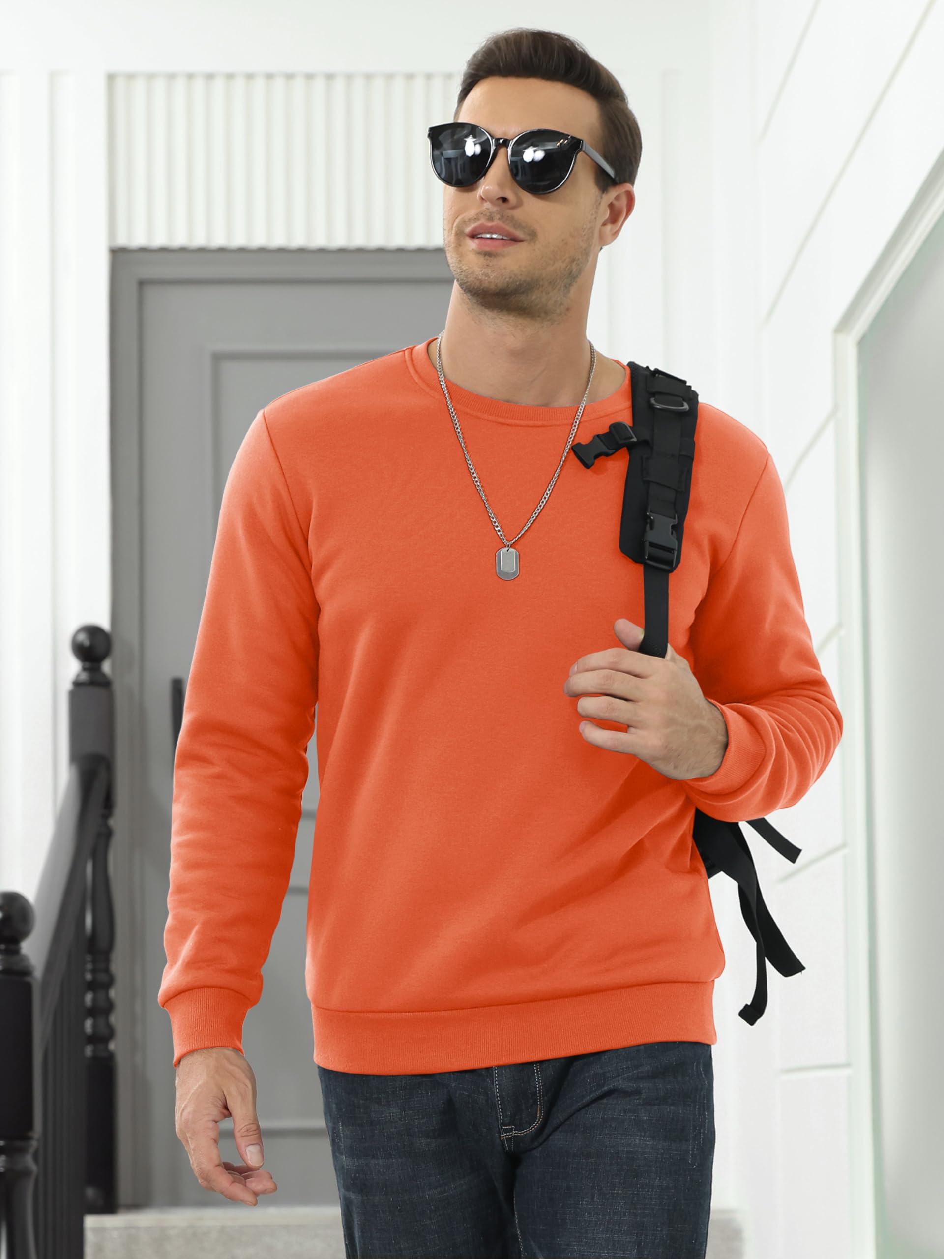 MAGCOMSEN Winter Sweatshirts For Men Crewneck Tops Thick Cotton Sweatshirts Sherpa Tops Sweatshirt Fleece Lining Casual Warm Sweatshirts Bomber Sweatshirts Pullover Orange