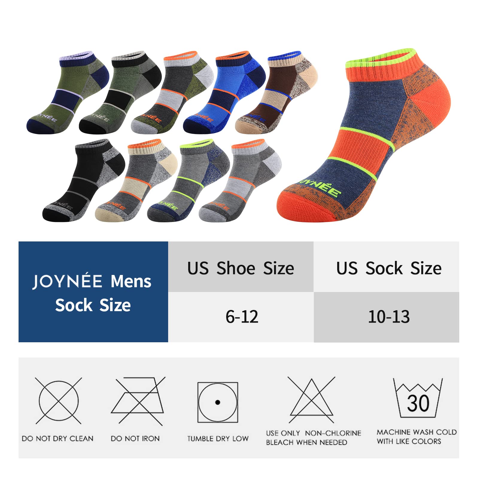 JOYNÉE Mens Low Cut Athletic Cushion Socks Comfort Running Ankle Socks with Moisture Wicking 6 Pack