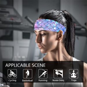 Xoenoiee Mermaid Workout Headbands Non Slip Sport Sweatbands Yoga Hairbands for Travel Fitness Athletic Elastic Moisture Wicking for Men Women, Scale Pattern