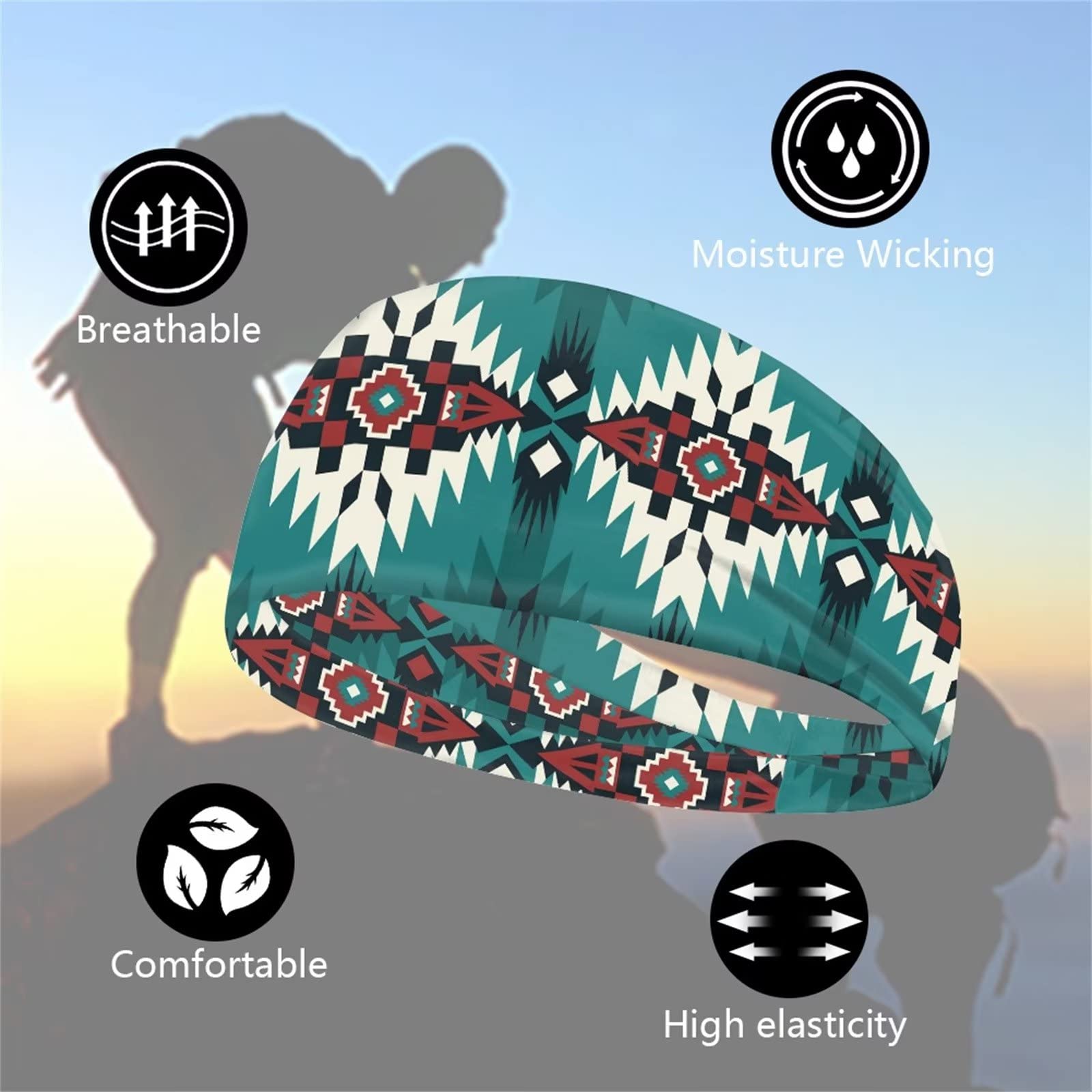 Xoenoiee Native American Tribal Geometric Pattern Workout Headbands for Women Men, Unisex Sports Head Bands Sweatband for Running Yoga Gym Football Baseball, Non-Slip