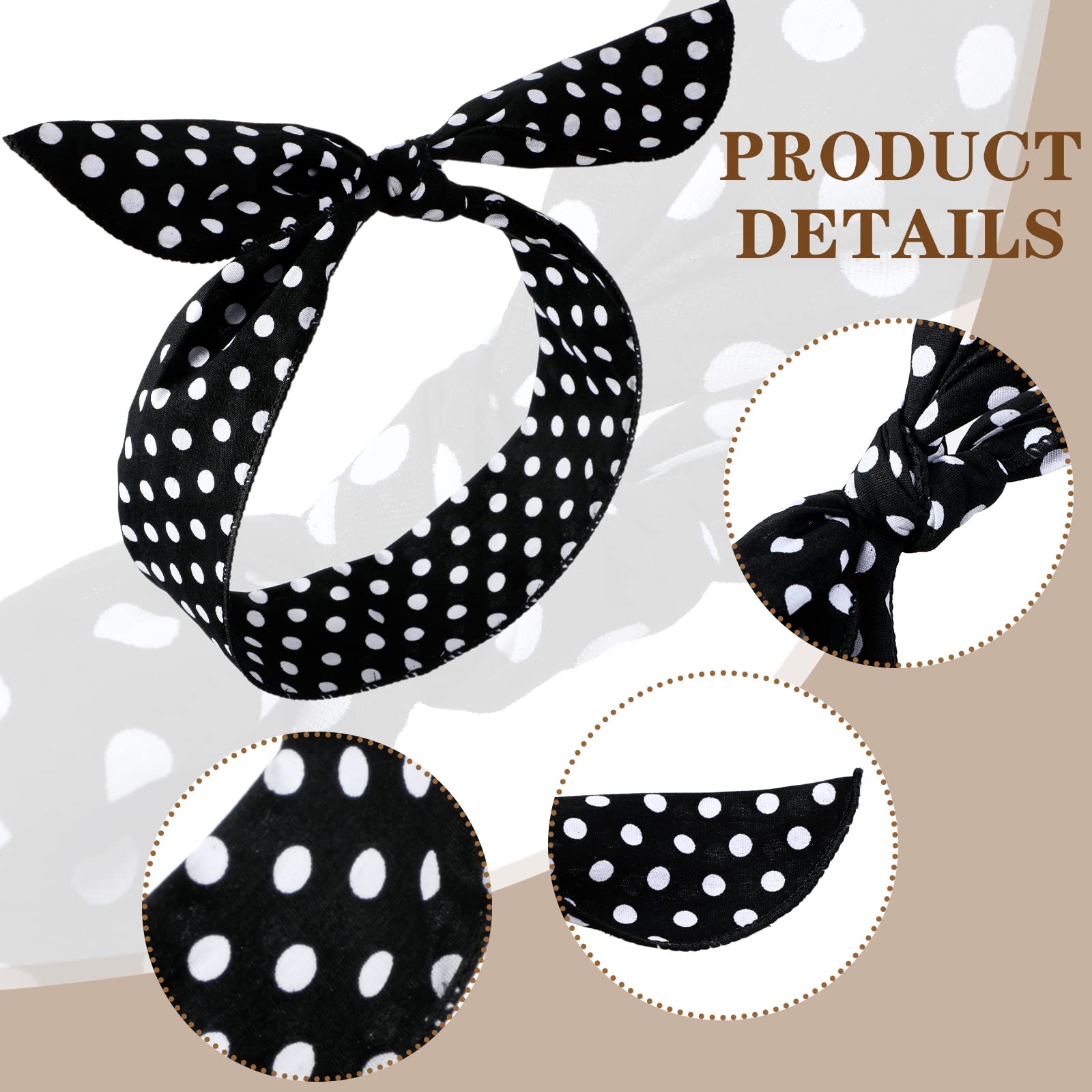 Hicarer 2 Pieces Polka Dot Headbands for Women Headband Retro Bandana Halloween Dress Up 50s Wire Headband Vintage Print Christmas Hairband(0.23 Inch,Black)