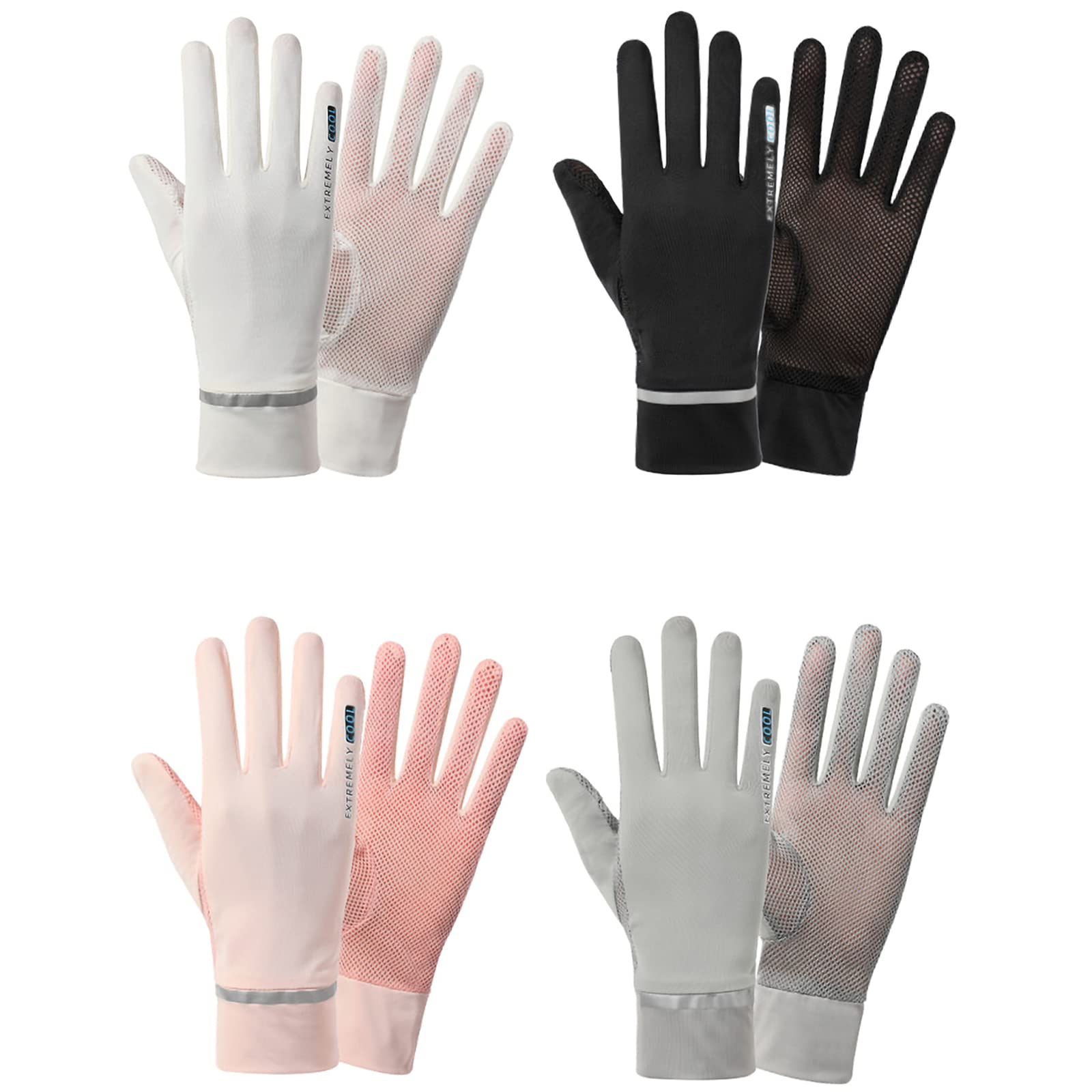 amokk Women Summer Gloves Sun Protection Wrist Length Driving Gloves for Women (White-A)