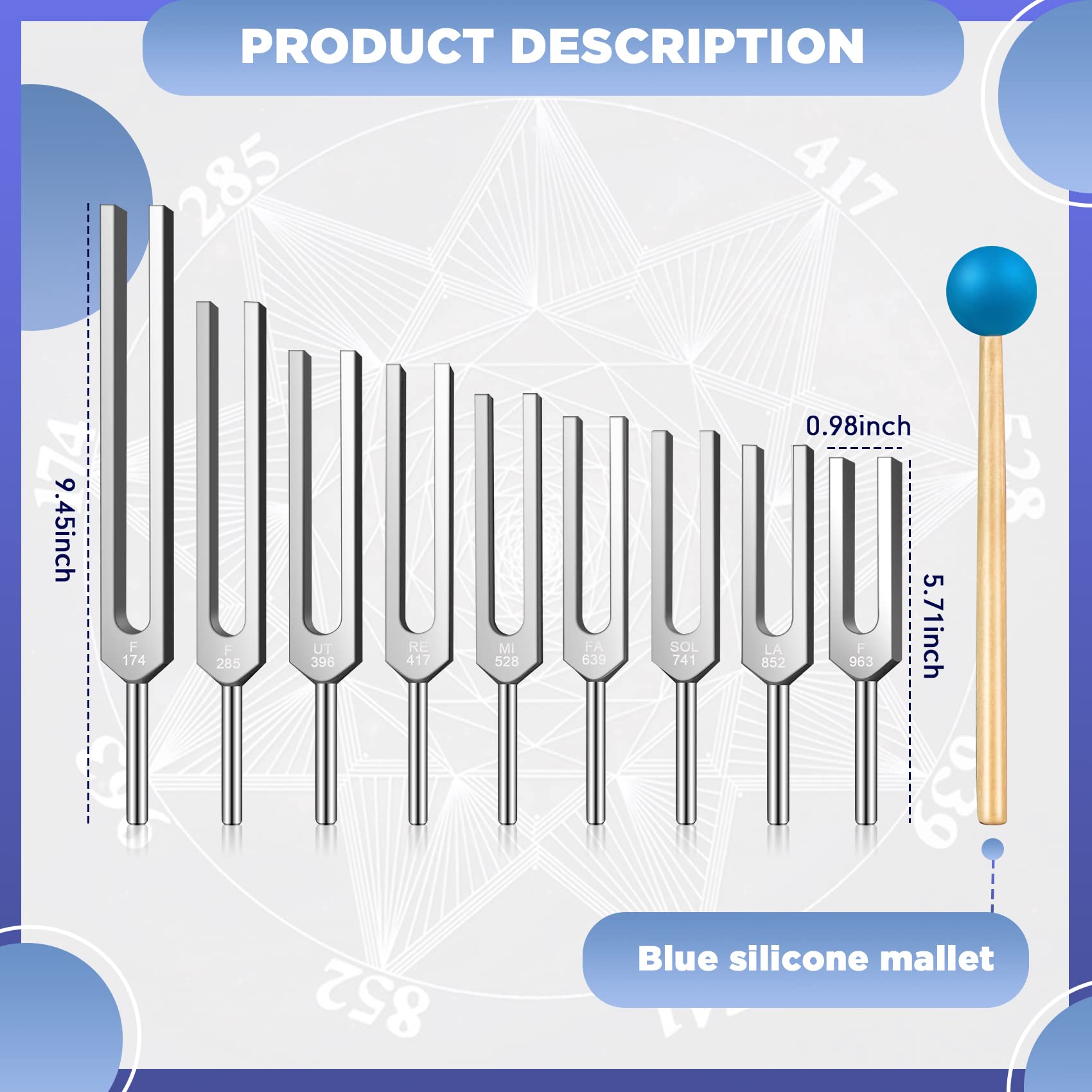 TENFLY Solfeggio Tuning Fork Set - 9 Tuning Forks Perfect for DNA Healing, Chakra, Sound Therapy, with Exquisite Aluminum Gift Box(174 Hz, 285 Hz, 396 Hz, 417 Hz, 528 Hz, 639 Hz etc)