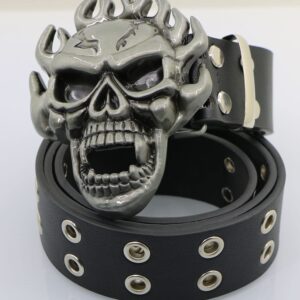 NORICAP Men And Women Metal Skull Head Leather Buckle Belt Waist Band Jeans Decorative Punk Belt (black)