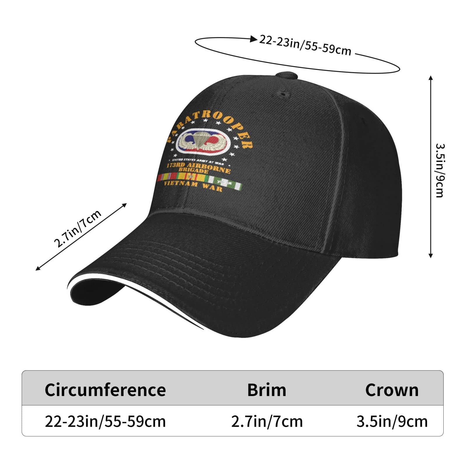 173rd Airborne BDE Paratrooper Vietnam Veteran Unisex Baseball Cap Sandwich Cap Plain Dad Cap Adjustable Cap Black