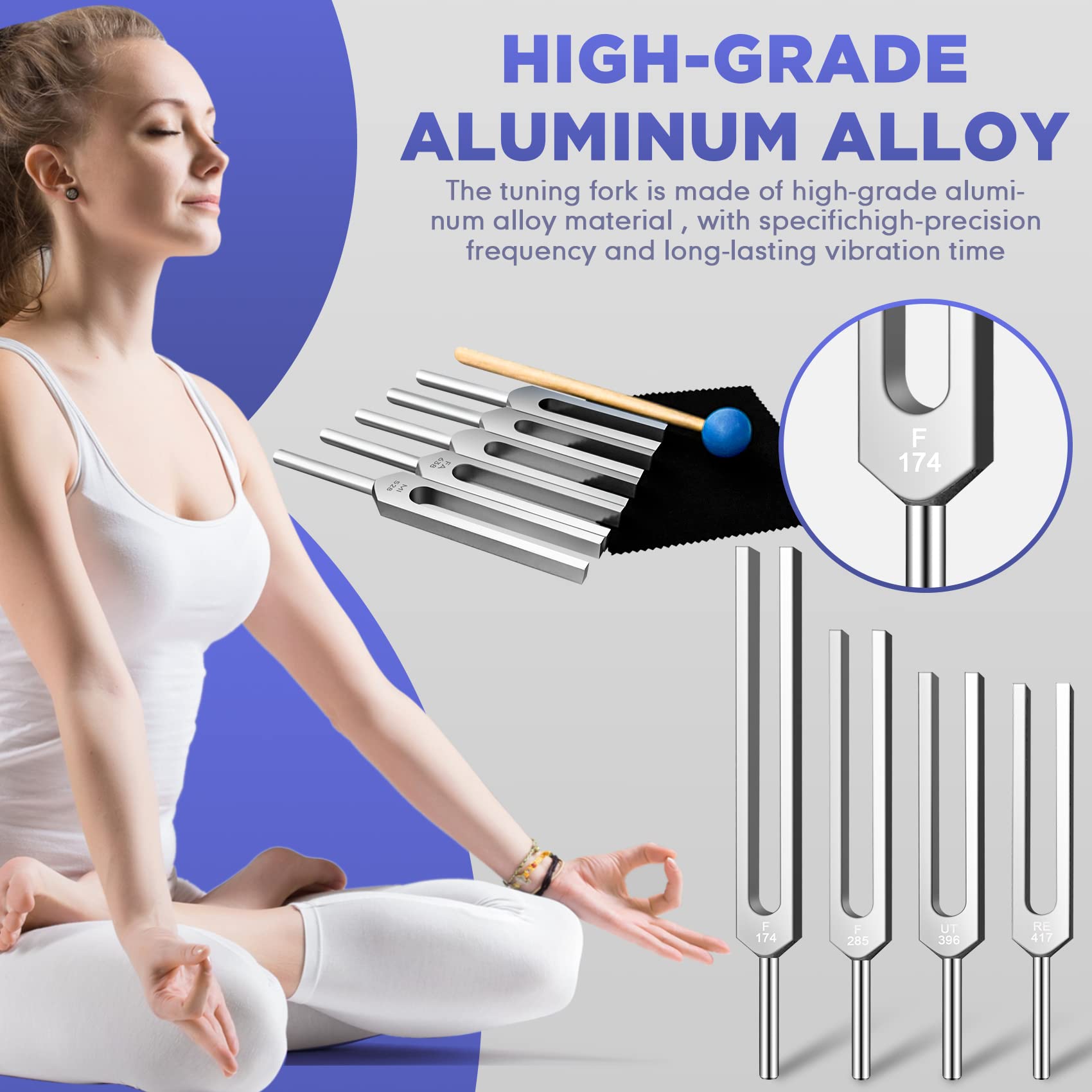 TENFLY Solfeggio Tuning Fork Set - 9 Tuning Forks Perfect for DNA Healing, Chakra, Sound Therapy, with Exquisite Aluminum Gift Box(174 Hz, 285 Hz, 396 Hz, 417 Hz, 528 Hz, 639 Hz etc)