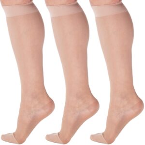 ABSOLUTE SUPPORT (3 Pairs) Made in USA - Sheer Compression Socks for Women 15-20mmHg - Compression Stockings for Varicose Veins Circulation, Thrombosis, Embolism - Nude, Medium - A101NU2-3