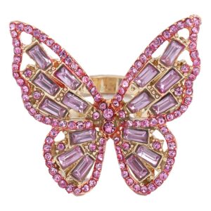 pink cz butterfly statement ring for women gold plated boho crystal adjustable open band wrap finger rings comfort fit dainty birthday wedding anniversary mother's day christmas jewelry