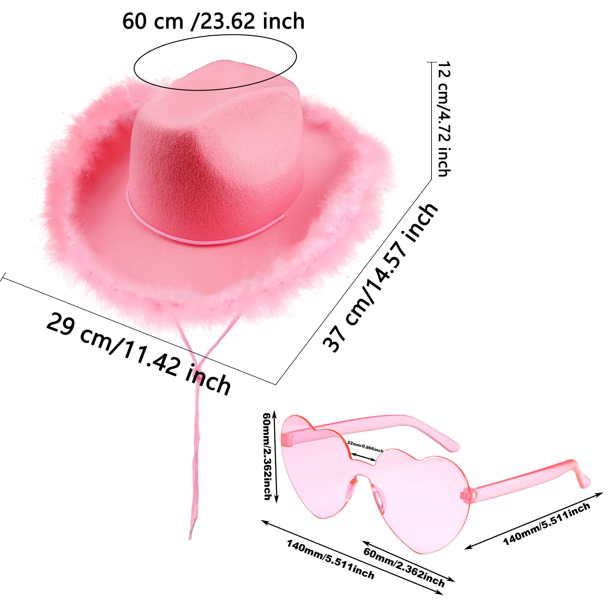 Rcanedny 4 Pieces Cowboy Hat with 4 Pairs Heart Shaped Sunglasses Cowgirl Hats for Girls Women Halloween Costume Party